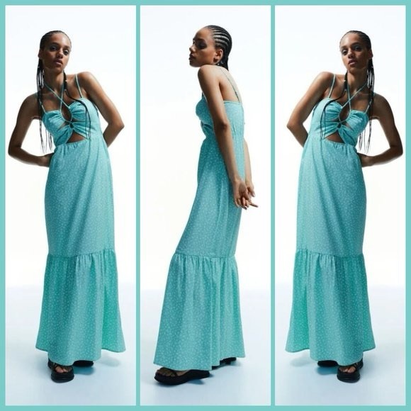 H&M Turquoise Floral Sleeveless Cutout Maxi Dress - Picture 2 of 8